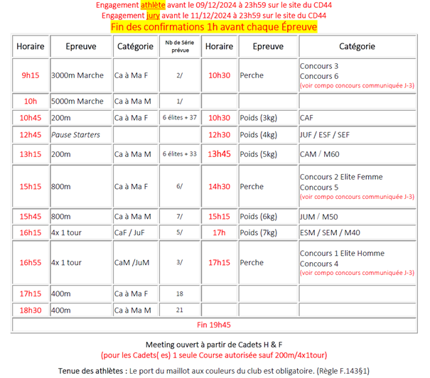 HORAIRES MEETING INDOOR 2024