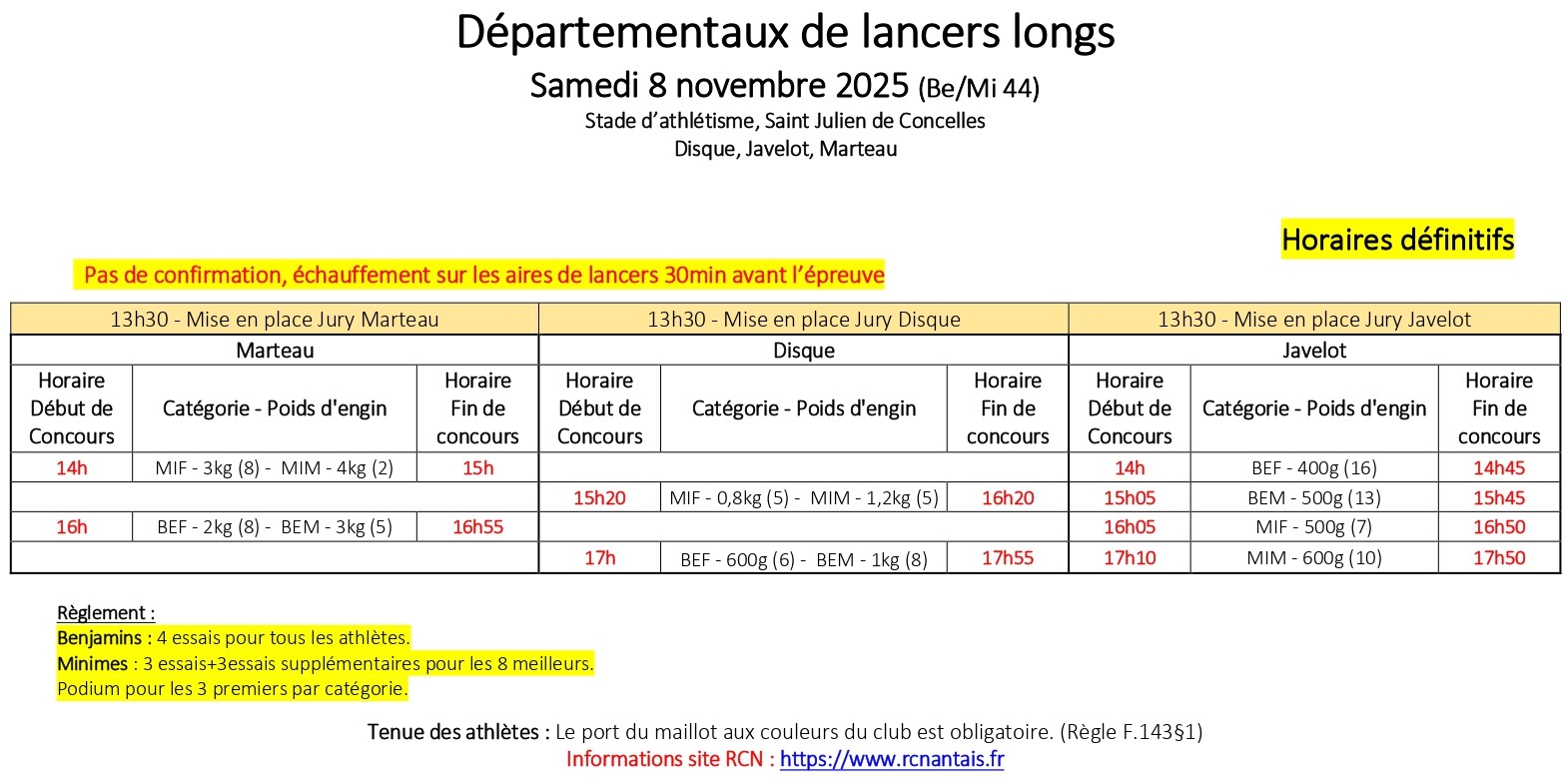 HORAIRES MEETING LANCERS BE MI 8.11.25 Copie