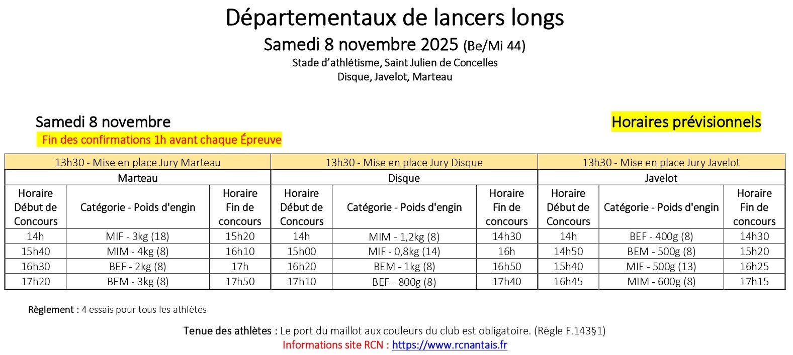 HORAIRES MEETING LANCERS BE MI 8.11.25 Copie