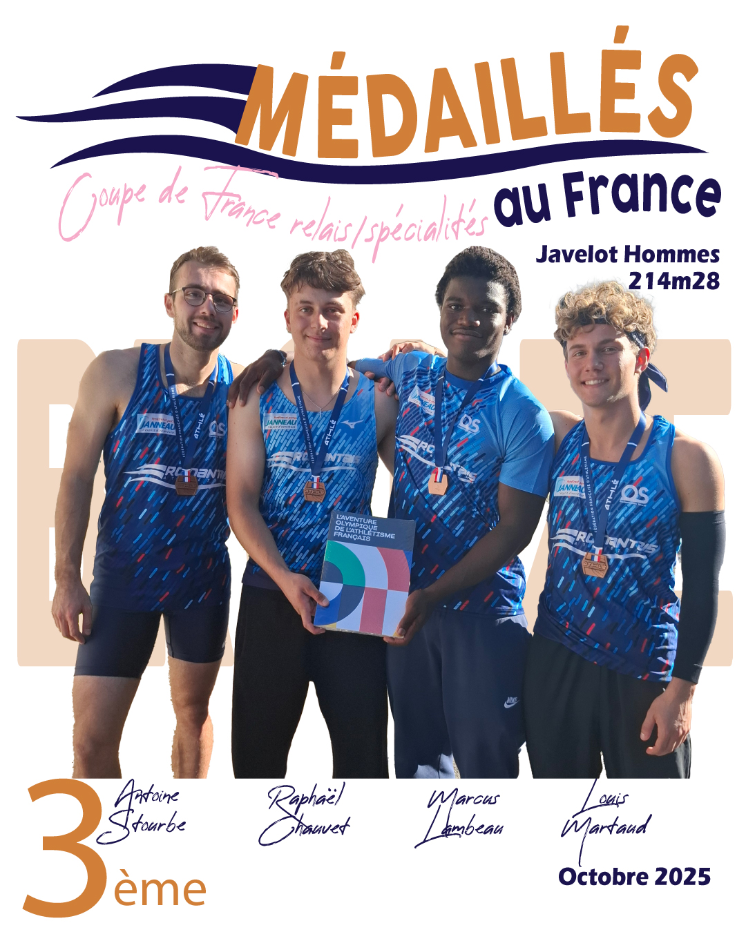 MEDAILLE BRONZE javelot homme