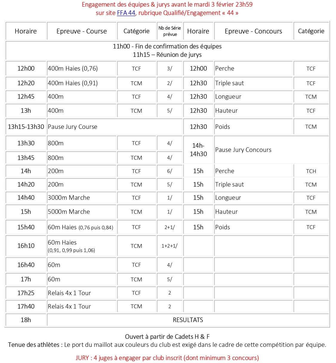 PROGRAMME INTERCLUBS INDOOR 2026
