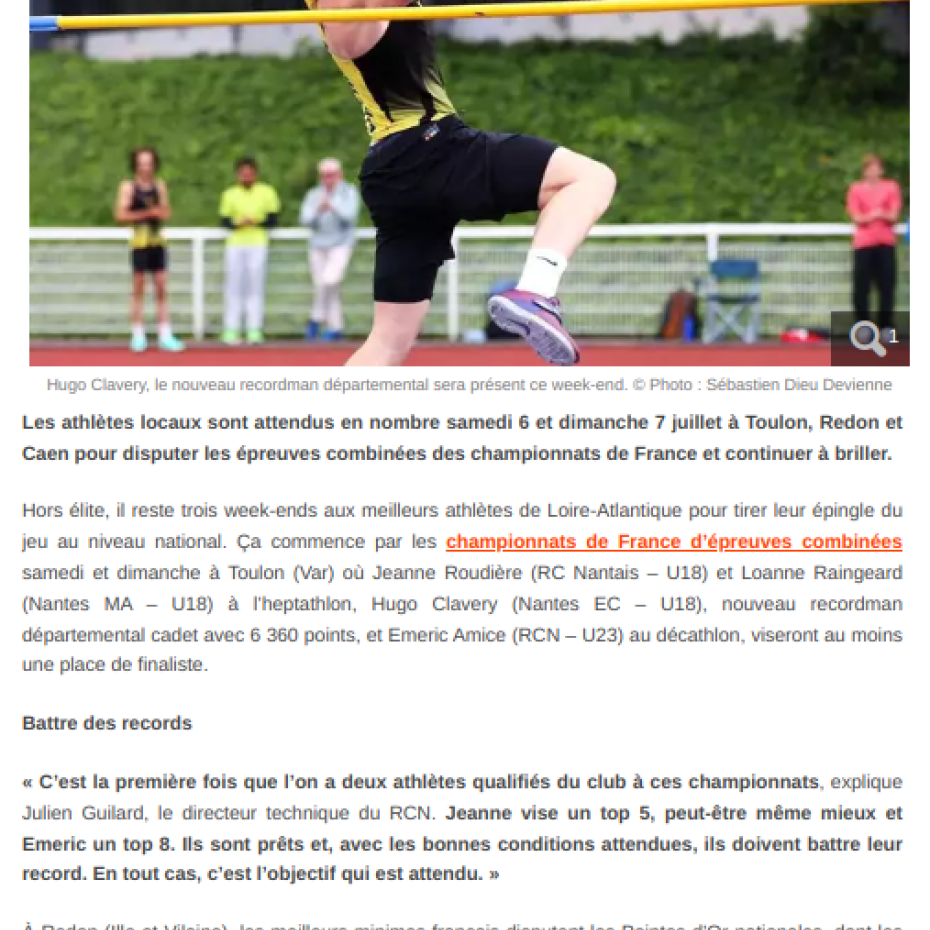 Ouest France 06/07/2024 : Epreuves combinées, un programme chargé attend les athlètes